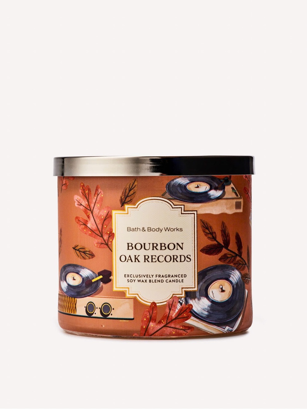 Bath & Body Works Bourbon Oak Records Scented 3 Wick Candle New
